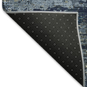 HomeRoots 10' X 14' Blue Ivory Gray Abstract Area Rug - Washable, UV Protected, Stain Resistant & Non-Slip Backing 693426
