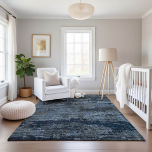 HomeRoots 10' X 14' Blue Ivory Gray Abstract Area Rug - Washable, UV Protected, Stain Resistant & Non-Slip Backing 693426