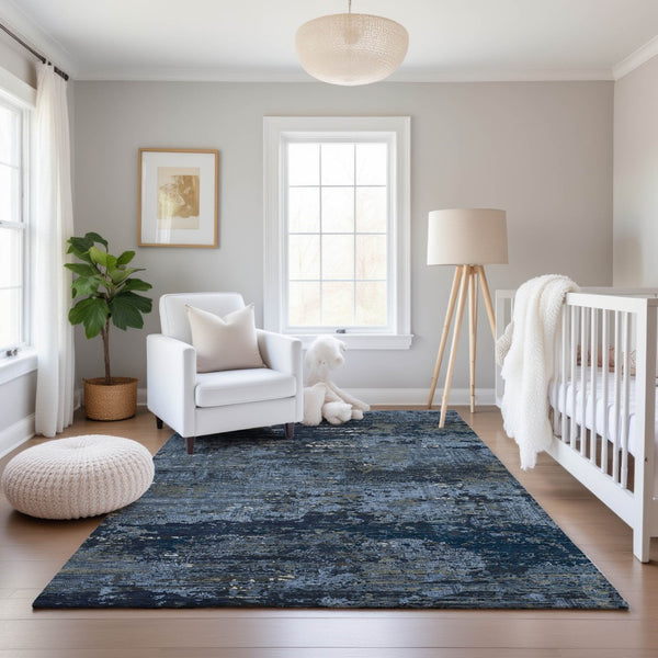 HomeRoots 10' X 14' Blue Ivory Gray Abstract Area Rug - Washable, UV Protected, Stain Resistant & Non-Slip Backing 693426