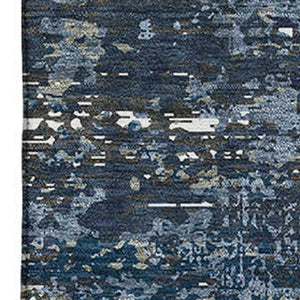 HomeRoots 10' X 14' Blue Ivory Gray Abstract Area Rug - Washable, UV Protected, Stain Resistant & Non-Slip Backing 693426