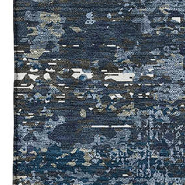 HomeRoots 10' X 14' Blue Ivory Gray Abstract Area Rug - Washable, UV Protected, Stain Resistant & Non-Slip Backing 693426