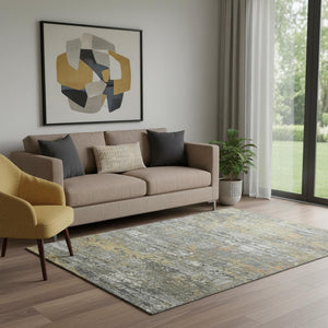 HomeRoots 5' X 8' Gold Gray Silver Abstract Area Rug - Washable, UV Protected, Stain Resistant for Modern Homes 693428