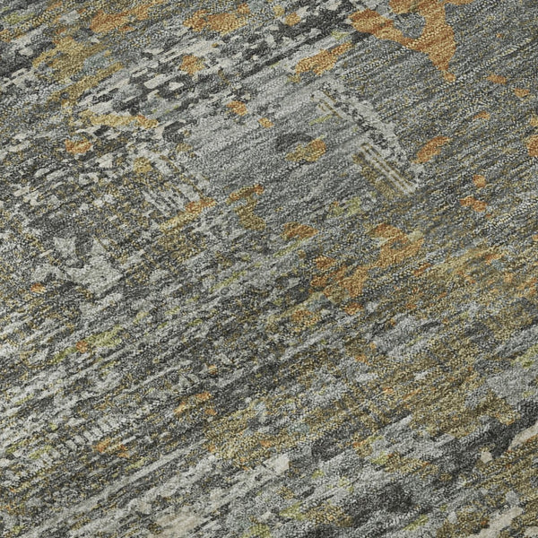 HomeRoots 8' Round Washable Rug in Gold, Gray & Silver - UV Protected, Stain Resistant, Modern Abstract Design 693429