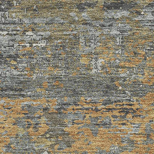 HomeRoots 8' Gold Gray Silver Abstract Area Rug - Washable, UV Protected, Durable for High-Traffic Spaces 693430