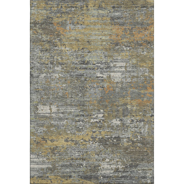 HomeRoots 10' Contemporary Gold, Gray & Silver Abstract Area Rug - Washable, UV-Protected & Stain Resistant! 693432