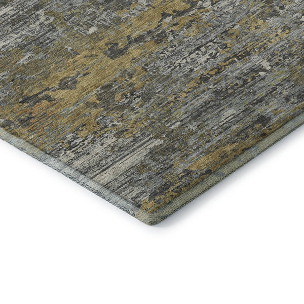 HomeRoots 10' Contemporary Gold, Gray & Silver Abstract Area Rug - Washable, UV-Protected & Stain Resistant! 693432