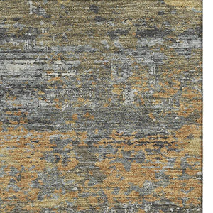 HomeRoots 10' Contemporary Gold, Gray & Silver Abstract Area Rug - Washable, UV-Protected & Stain Resistant! 693432