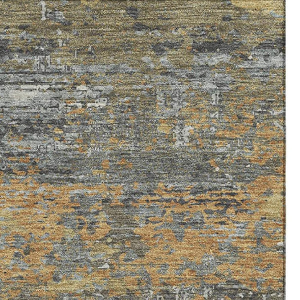 HomeRoots 10' Contemporary Gold, Gray & Silver Abstract Area Rug - Washable, UV-Protected & Stain Resistant! 693432