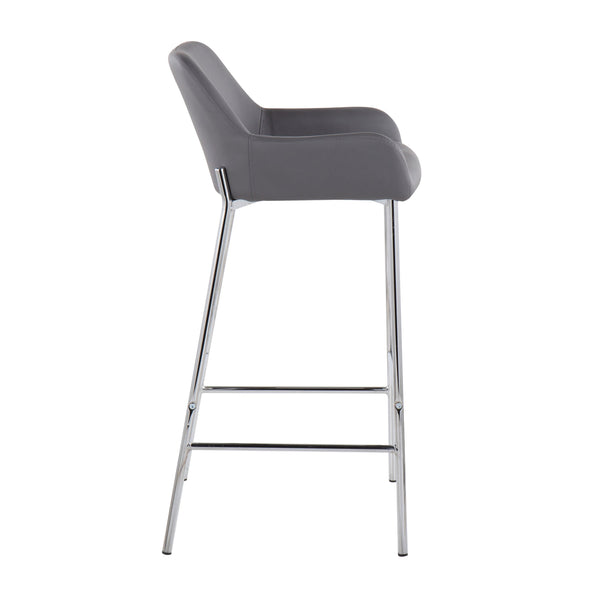 English Elm Daniella Contemporary Bar Stool Set Of 2 In Chrome Metal & Grey Faux Leather - Modern Comfort Design B202S00543
