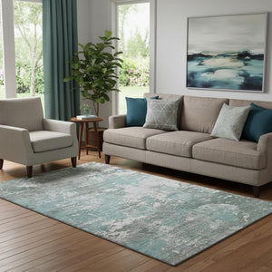 HomeRoots 5' X 8' Abstract Washable Area Rug in Pale Aqua, Ivory & Gray - UV Protected, Stylish & Durable Design 693434