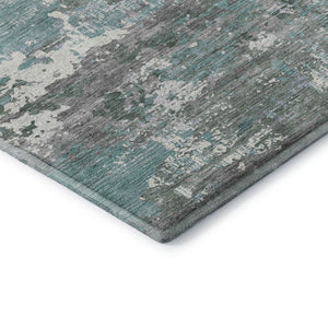 HomeRoots 5' X 8' Abstract Washable Area Rug in Pale Aqua, Ivory & Gray - UV Protected, Stylish & Durable Design 693434