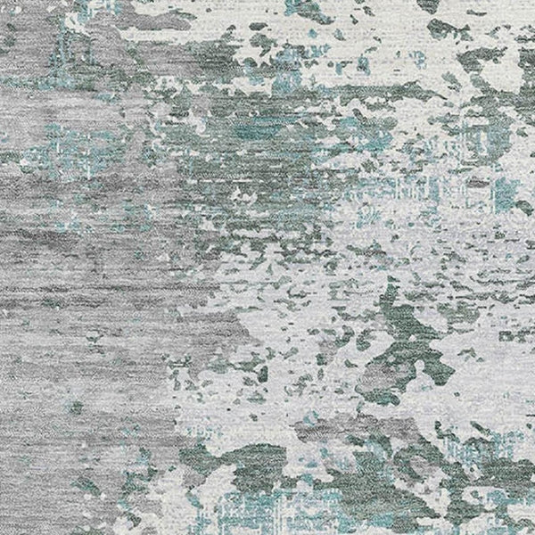 HomeRoots 5' X 8' Abstract Washable Area Rug in Pale Aqua, Ivory & Gray - UV Protected, Stylish & Durable Design 693434