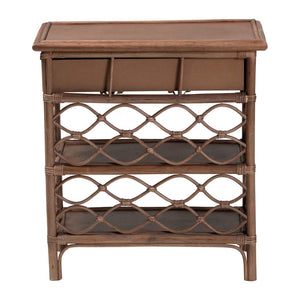 English Elm Bohemian Woven Rattan Nightstand with Geometric Drawer for Organic Bedroom Styling B2750P467858