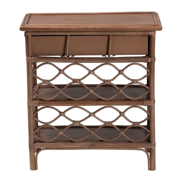 English Elm Bohemian Woven Rattan Nightstand with Geometric Drawer for Organic Bedroom Styling B2750P467858
