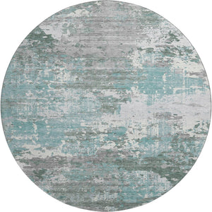 HomeRoots 8' X 8' Pale Aqua, Ivory & Gray Abstract Round Rug - Washable, UV-Protected & Perfect for Families 693435