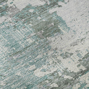 HomeRoots 8' X 8' Pale Aqua, Ivory & Gray Abstract Round Rug - Washable, UV-Protected & Perfect for Families 693435