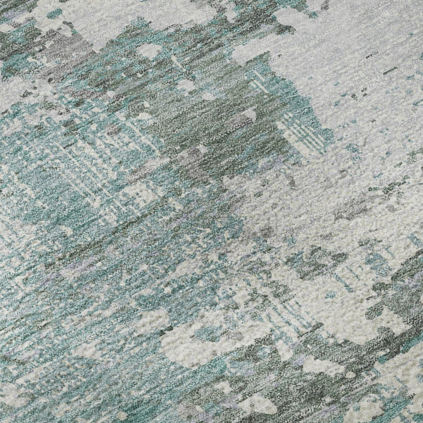 HomeRoots 8' X 8' Pale Aqua, Ivory & Gray Abstract Round Rug - Washable, UV-Protected & Perfect for Families 693435