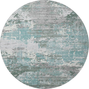 HomeRoots 8' X 8' Pale Aqua, Ivory & Gray Abstract Round Rug - Washable, UV-Protected & Perfect for Families 693435