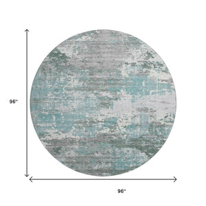 HomeRoots 8' X 8' Pale Aqua, Ivory & Gray Abstract Round Rug - Washable, UV-Protected & Perfect for Families 693435