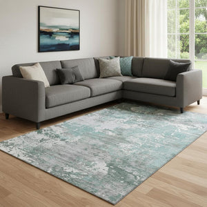 HomeRoots 8' Pale Aqua Abstract Area Rug - Stylish, Washable, Stain Resistant with UV Protection for Homes 693436