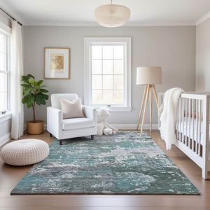 HomeRoots 8' Pale Aqua Abstract Area Rug - Stylish, Washable, Stain Resistant with UV Protection for Homes 693436