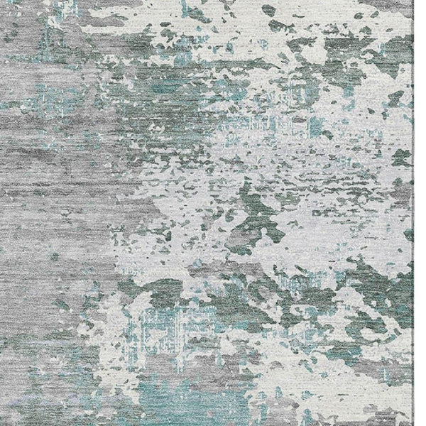HomeRoots 8' Pale Aqua Abstract Area Rug - Stylish, Washable, Stain Resistant with UV Protection for Homes 693436