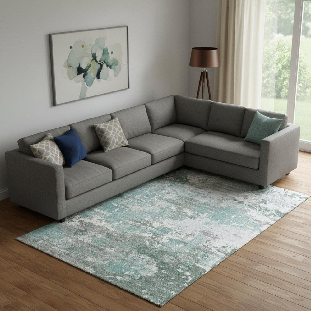 HomeRoots 9' X 12' Washable Pale Aqua, Ivory & Gray Abstract Area Rug with UV Protection for High-Traffic Spaces 693437