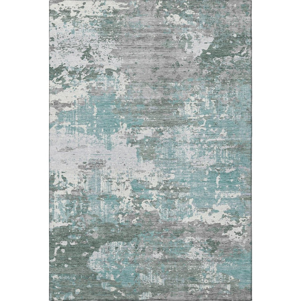 HomeRoots 9' X 12' Washable Pale Aqua, Ivory & Gray Abstract Area Rug with UV Protection for High-Traffic Spaces 693437