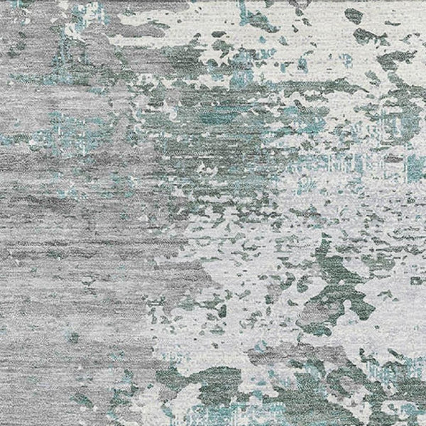 HomeRoots 10' Modern Abstract Pale Aqua, Ivory & Gray Washable Area Rug with UV Protection & Stain Resistance 693438