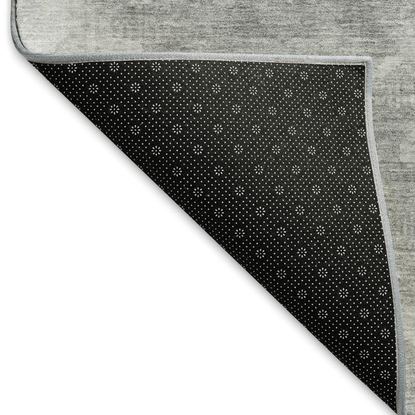 HomeRoots 5' Silver and Gray Abstract Washable Area Rug - Durable, Stain Resistant, UV Protected & Non-Slip! 693440