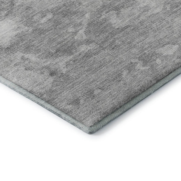HomeRoots 5' Silver and Gray Abstract Washable Area Rug - Durable, Stain Resistant, UV Protected & Non-Slip! 693440