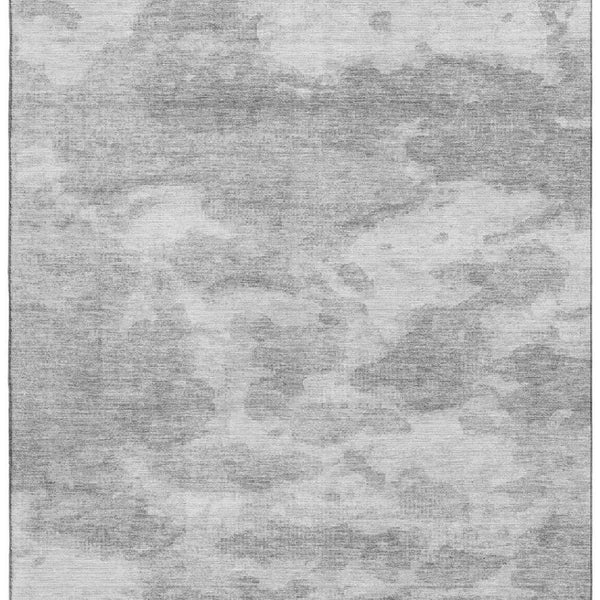 HomeRoots 5' Silver and Gray Abstract Washable Area Rug - Durable, Stain Resistant, UV Protected & Non-Slip! 693440