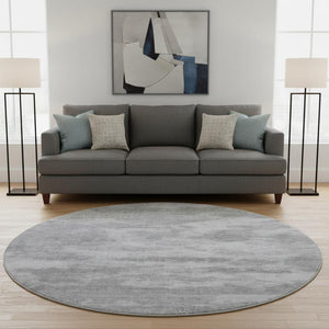 HomeRoots 8' X 8' Stylish Silver & Gray Abstract Washable Round Rug - Durable, Stain Resistant & UV Protected 693441