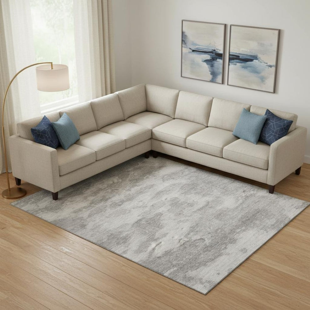 HomeRoots 9' X 12' Stylish Silver & Gray Abstract Area Rug - Washable, UV Protected, Durable for High-Traffic Areas 693443
