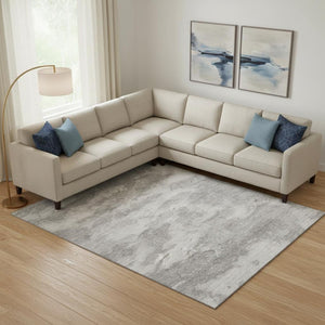 HomeRoots 9' X 12' Stylish Silver & Gray Abstract Area Rug - Washable, UV Protected, Durable for High-Traffic Areas 693443
