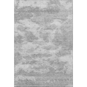 HomeRoots 9' X 12' Stylish Silver & Gray Abstract Area Rug - Washable, UV Protected, Durable for High-Traffic Areas 693443