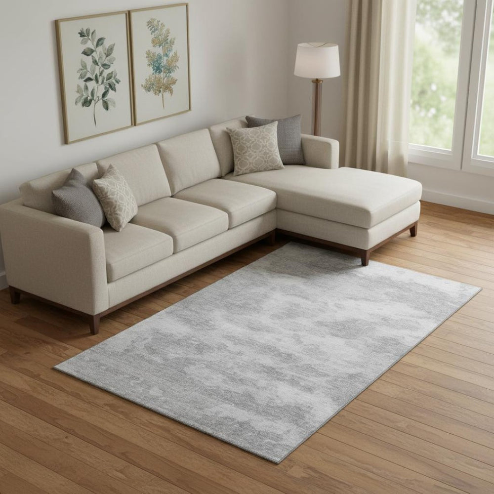 HomeRoots 10' X 14' Stylish Silver and Gray Abstract Washable Area Rug with UV Protection for Modern Homes 693444