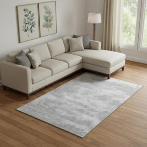 HomeRoots 10' X 14' Stylish Silver and Gray Abstract Washable Area Rug with UV Protection for Modern Homes 693444