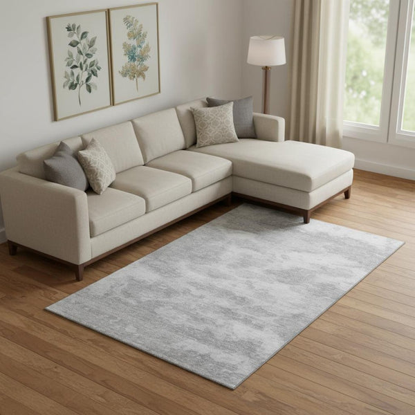 HomeRoots 10' X 14' Stylish Silver and Gray Abstract Washable Area Rug with UV Protection for Modern Homes 693444