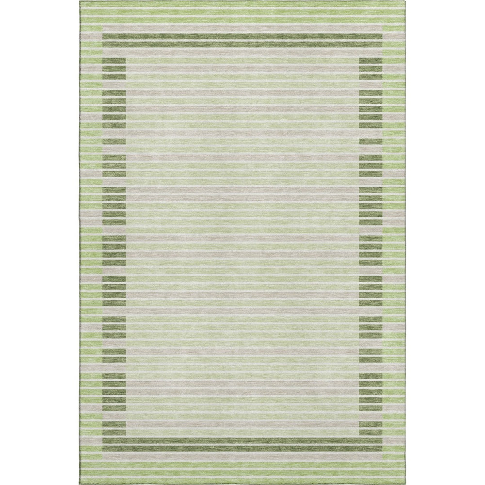 HomeRoots 5' X 8' Artichoke Green Ivory Gray Striped Area Rug – Durable, Washable, UV Protected & Stylish Decor 693446