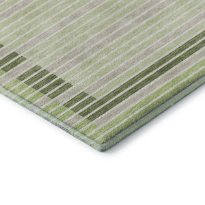HomeRoots 5' X 8' Artichoke Green Ivory Gray Striped Area Rug – Durable, Washable, UV Protected & Stylish Decor 693446