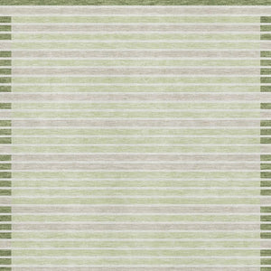 HomeRoots 5' X 8' Artichoke Green Ivory Gray Striped Area Rug – Durable, Washable, UV Protected & Stylish Decor 693446