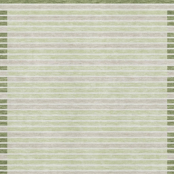 HomeRoots 5' X 8' Artichoke Green Ivory Gray Striped Area Rug – Durable, Washable, UV Protected & Stylish Decor 693446