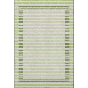 HomeRoots 5' X 8' Artichoke Green Ivory Gray Striped Area Rug – Durable, Washable, UV Protected & Stylish Decor 693446
