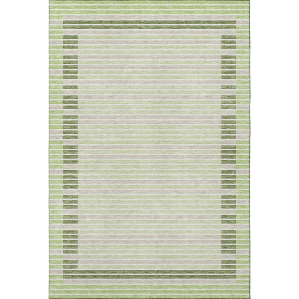 HomeRoots 5' X 8' Artichoke Green Ivory Gray Striped Area Rug – Durable, Washable, UV Protected & Stylish Decor 693446