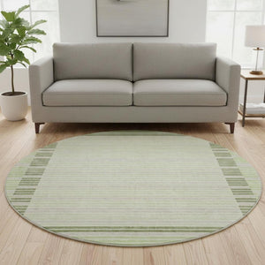 HomeRoots 8' X 8' Artichoke Green Striped Round Rug - Washable, UV-Protected, Stylish & Durable for Every Home 693447