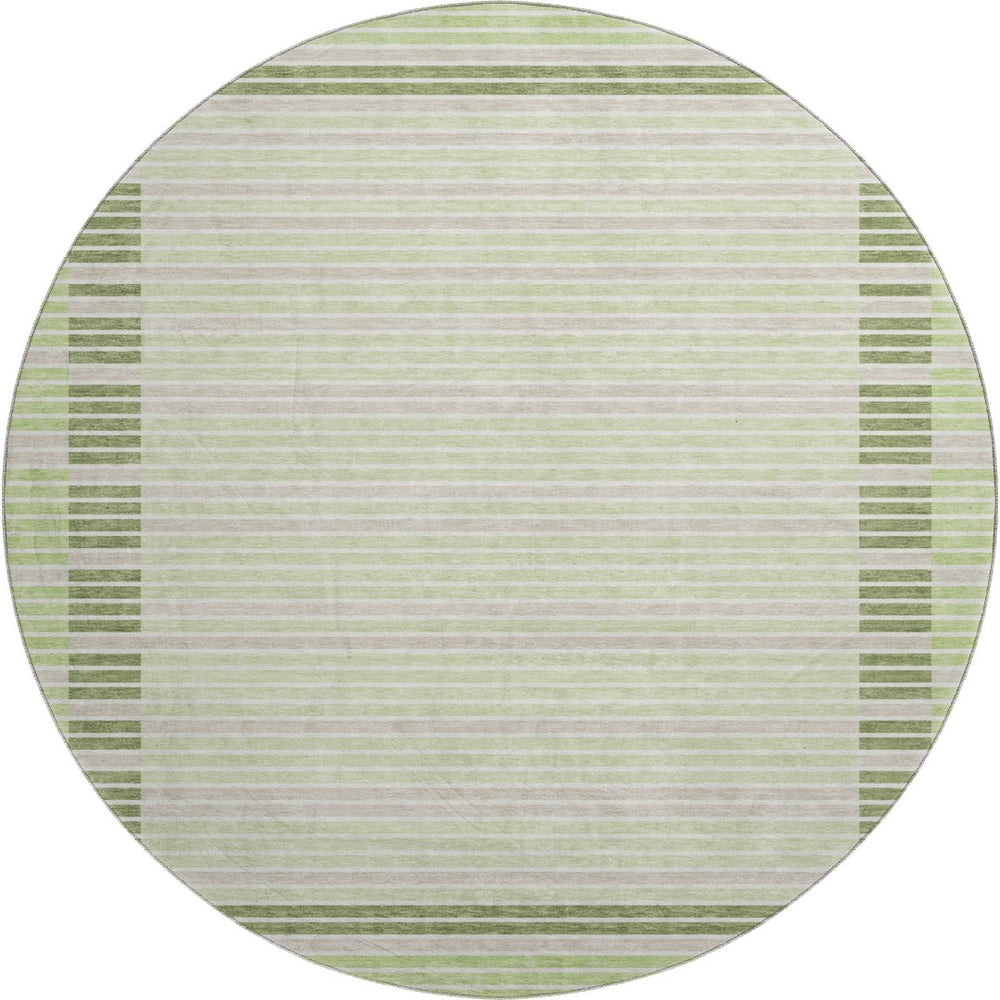 HomeRoots 8' X 8' Artichoke Green Striped Round Rug - Washable, UV-Protected, Stylish & Durable for Every Home 693447