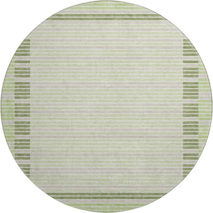 HomeRoots 8' X 8' Artichoke Green Striped Round Rug - Washable, UV-Protected, Stylish & Durable for Every Home 693447
