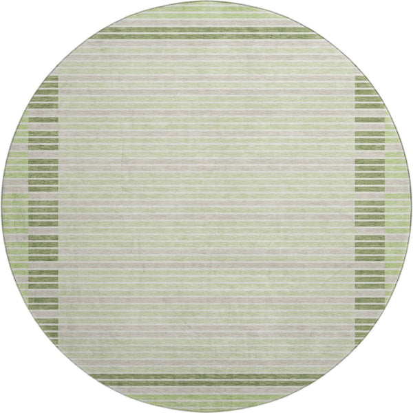 HomeRoots 8' X 8' Artichoke Green Striped Round Rug - Washable, UV-Protected, Stylish & Durable for Every Home 693447