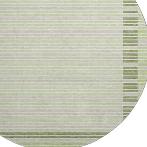 HomeRoots 8' X 8' Artichoke Green Striped Round Rug - Washable, UV-Protected, Stylish & Durable for Every Home 693447